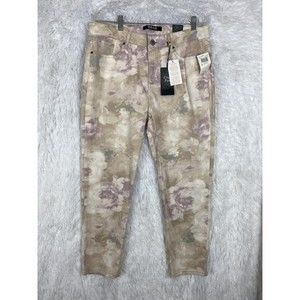 Beau Dawson Stretch Floral Jeans Womens Size 16 Cream Skinny FIT NWT